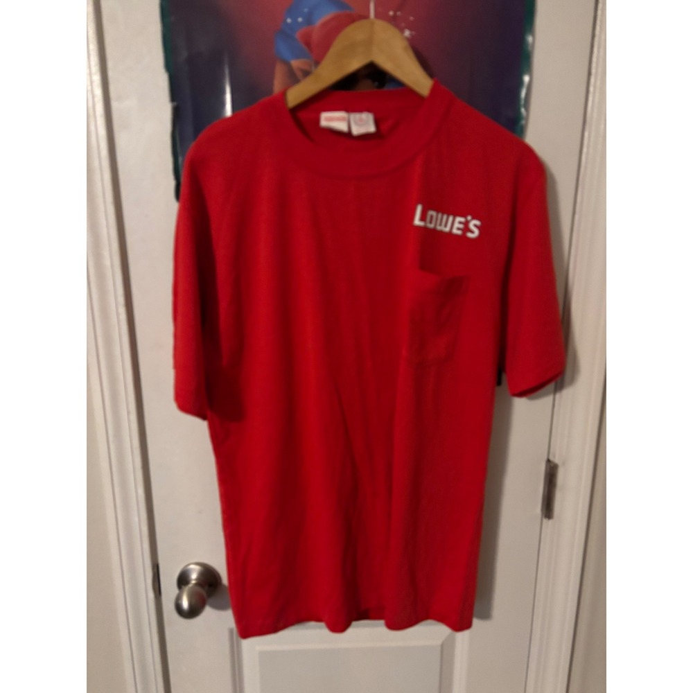 Vintage Unitog Lowes Work Shirt Mens XL Red Short Sleeve Pocket Tee 80s